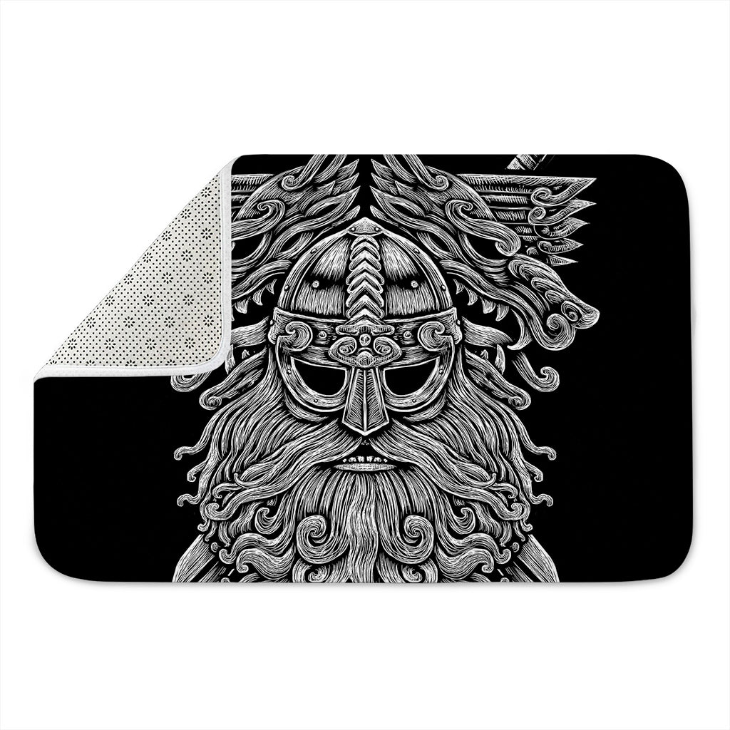 Black And White Odin With Wolfs Print Indoor Door Mat