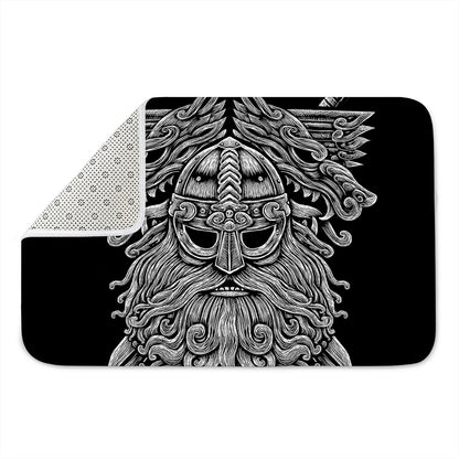 Black And White Odin With Wolfs Print Indoor Door Mat