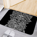 Black And White Odin With Wolfs Print Indoor Door Mat