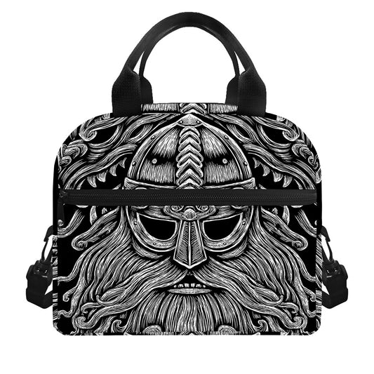 Black And White Odin With Wolfs Print Insulated Lunch Bag