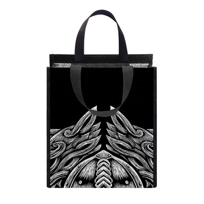 Black And White Odin With Wolfs Print Insulated Lunch Tote