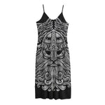 Black And White Odin With Wolfs Print Jersey Midi Cami Dress