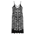 Black And White Odin With Wolfs Print Jersey Midi Cami Dress