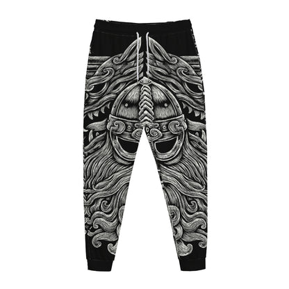 Black And White Odin With Wolfs Print Jogger Pants