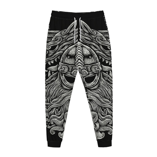 Black And White Odin With Wolfs Print Jogger Pants