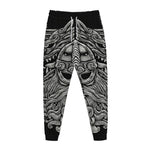 Black And White Odin With Wolfs Print Jogger Pants