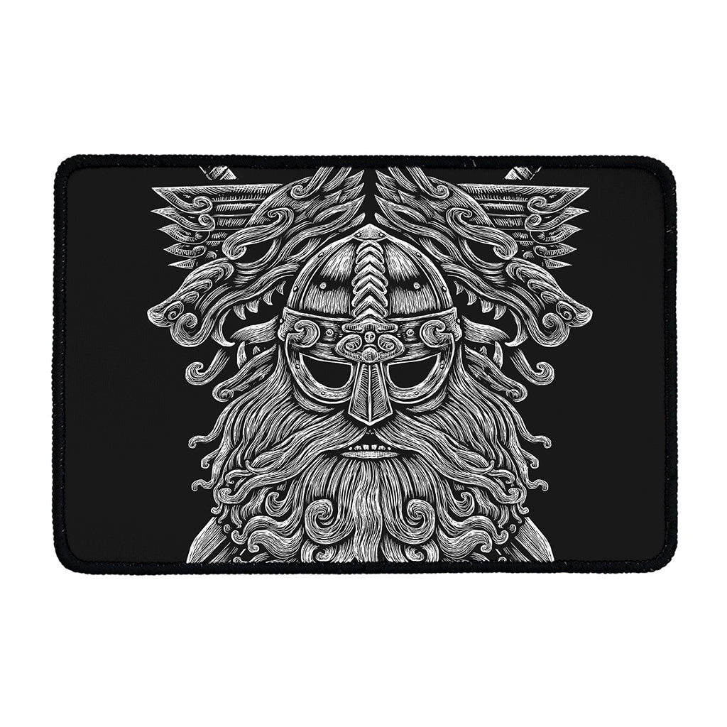 Black And White Odin With Wolfs Print Kitchen Mat