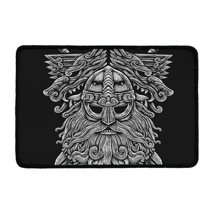 Black And White Odin With Wolfs Print Kitchen Mat