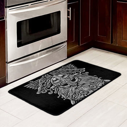 Black And White Odin With Wolfs Print Kitchen Mat