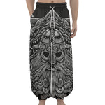 Black And White Odin With Wolfs Print Lantern Pants