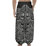 Black And White Odin With Wolfs Print Lantern Pants