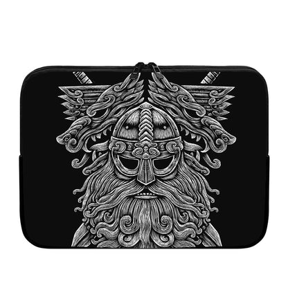 Black And White Odin With Wolfs Print Laptop Sleeve