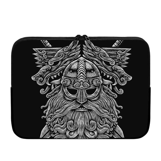 Black And White Odin With Wolfs Print Laptop Sleeve
