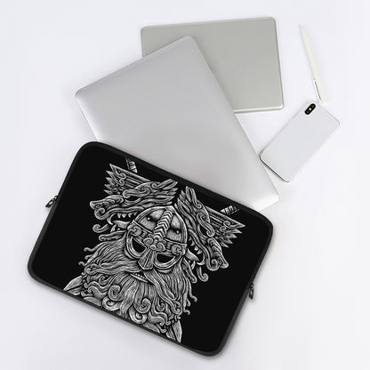 Black And White Odin With Wolfs Print Laptop Sleeve