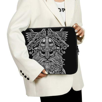 Black And White Odin With Wolfs Print Laptop Sleeve