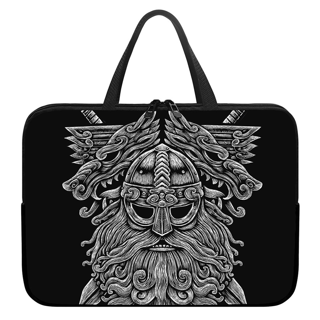 Black And White Odin With Wolfs Print Laptop Sleeve With Handle