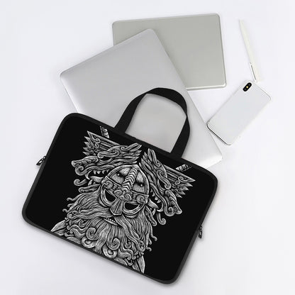 Black And White Odin With Wolfs Print Laptop Sleeve With Handle