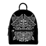 Black And White Odin With Wolfs Print Leather Backpack