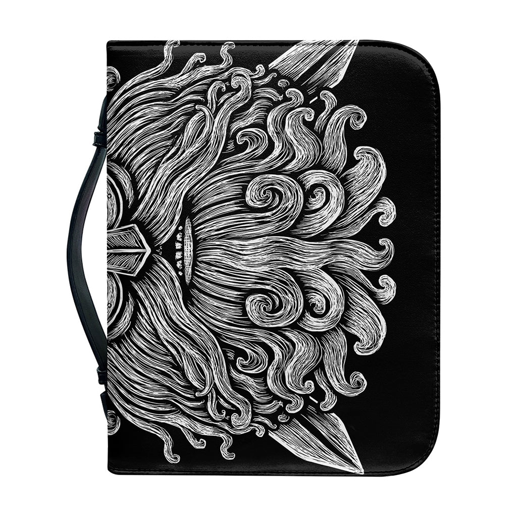 Black And White Odin With Wolfs Print Leather Bible Cover