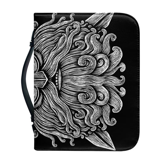 Black And White Odin With Wolfs Print Leather Bible Cover