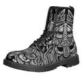 Black And White Odin With Wolfs Print Lace-Up Boots