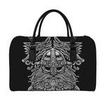 Black And White Odin With Wolfs Print Leather Duffle Bag