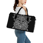 Black And White Odin With Wolfs Print Leather Duffle Bag