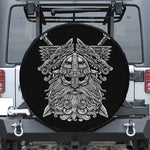 Black And White Odin With Wolfs Print Leather Spare Tire Cover
