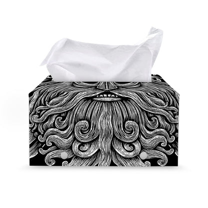 Black And White Odin With Wolfs Print Leather Tissue Box Cover