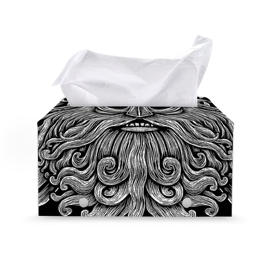 Black And White Odin With Wolfs Print Leather Tissue Box Cover
