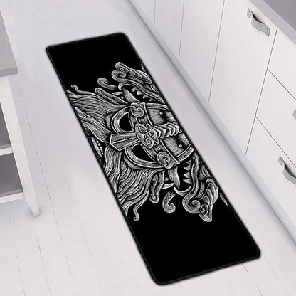 Black And White Odin With Wolfs Print Long Kitchen Mat