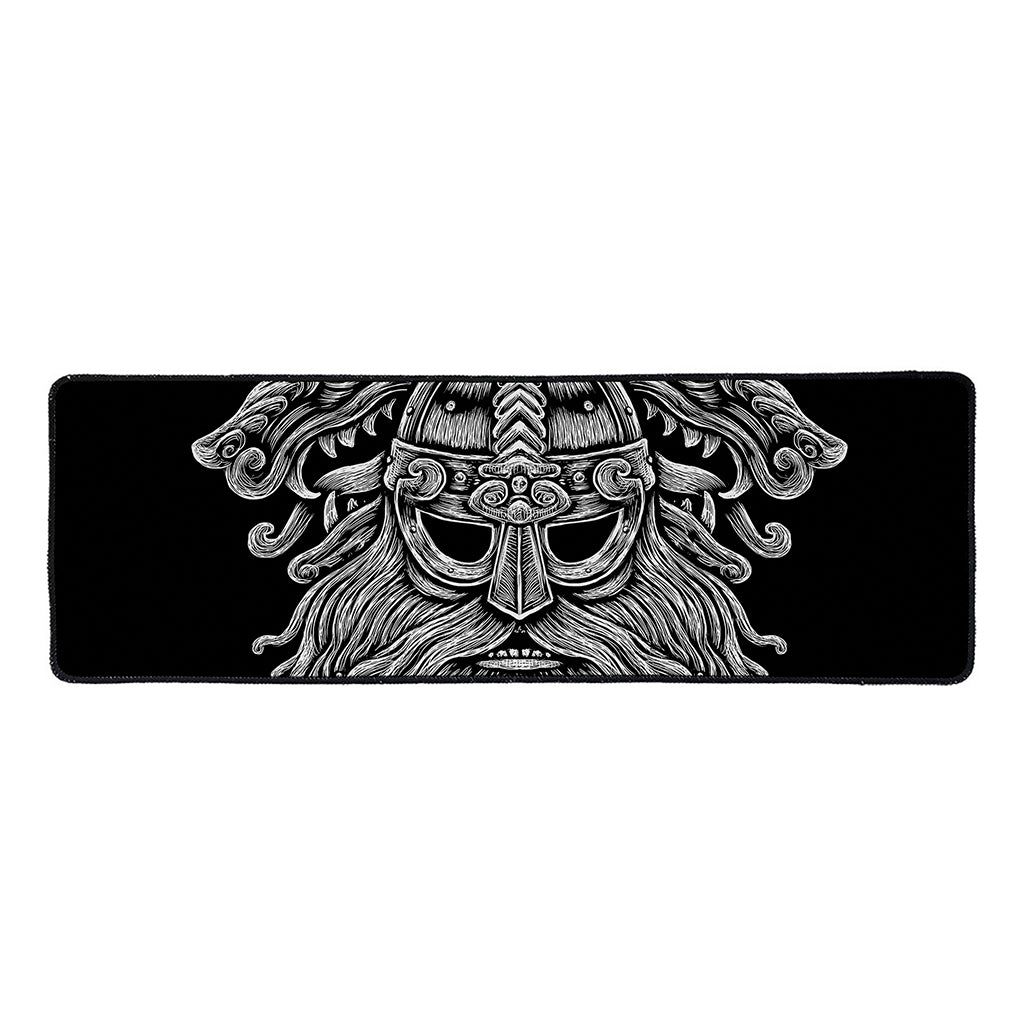 Black And White Odin With Wolfs Print Long Kitchen Mat