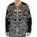Black And White Odin With Wolfs Print Long Sleeve Baseball Jersey