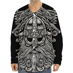 Black And White Odin With Wolfs Print Long Sleeve Baseball Jersey