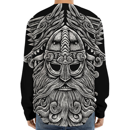 Black And White Odin With Wolfs Print Long Sleeve Baseball Jersey