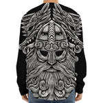 Black And White Odin With Wolfs Print Long Sleeve Baseball Jersey