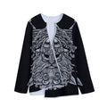 Black And White Odin With Wolfs Print Long Sleeve Short Coat
