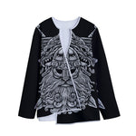 Black And White Odin With Wolfs Print Long Sleeve Short Coat