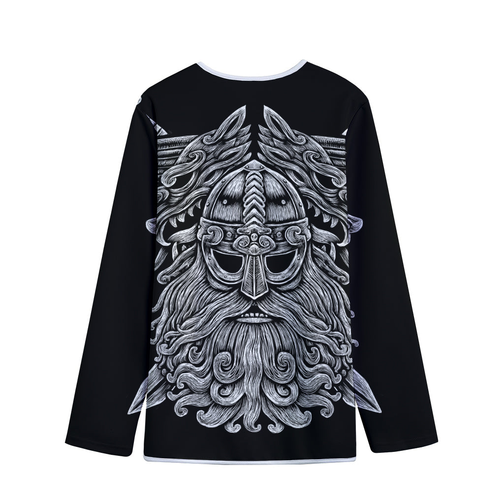 Black And White Odin With Wolfs Print Long Sleeve Short Coat