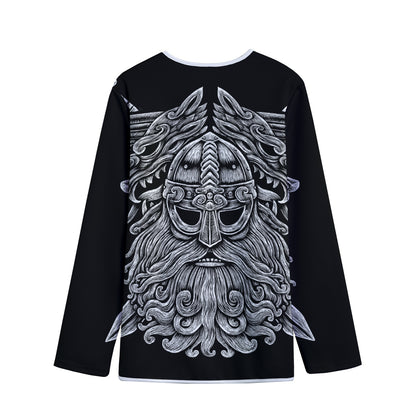 Black And White Odin With Wolfs Print Long Sleeve Short Coat
