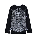 Black And White Odin With Wolfs Print Long Sleeve Short Coat