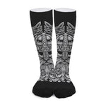 Black And White Odin With Wolfs Print Long Socks