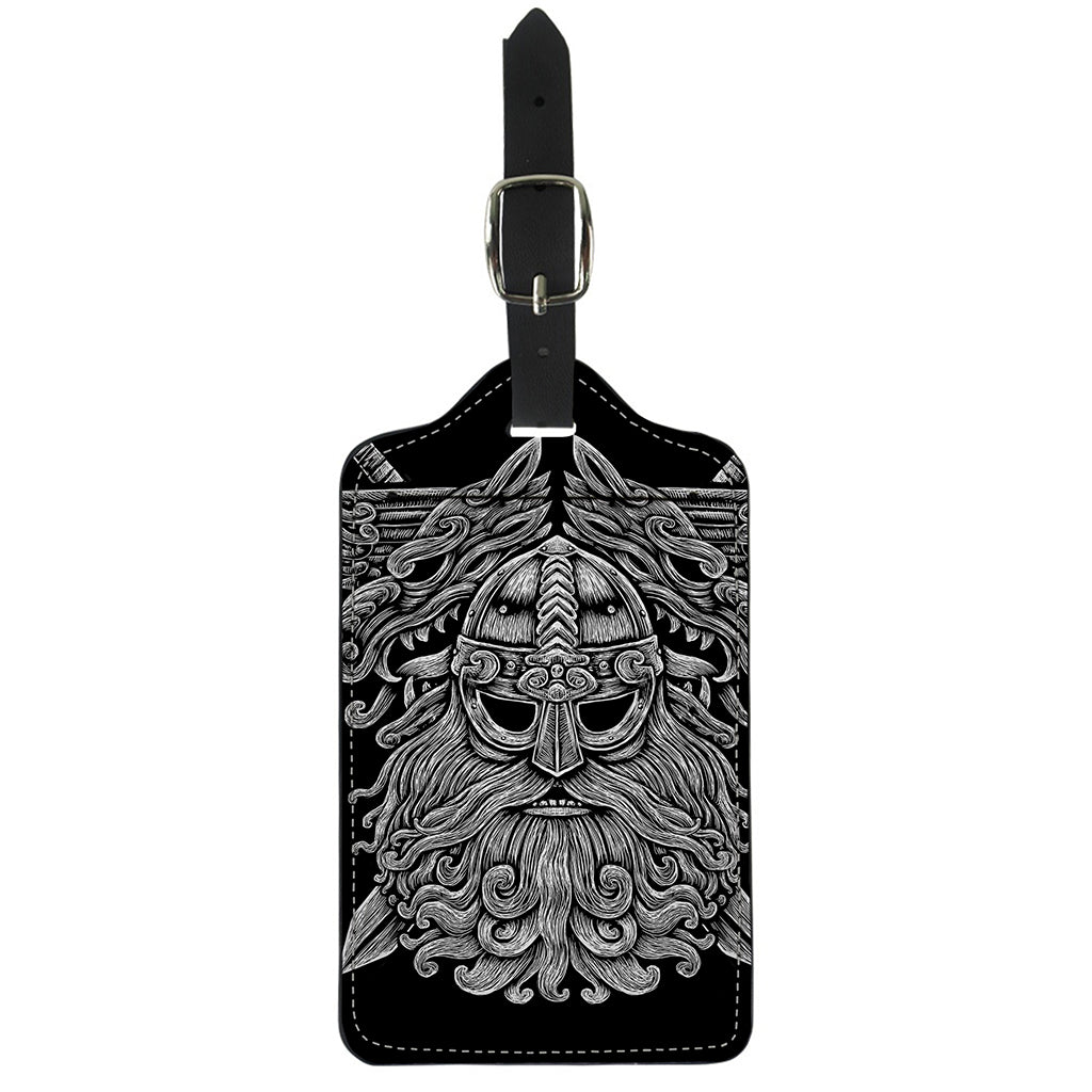 Black And White Odin With Wolfs Print Luggage Tag