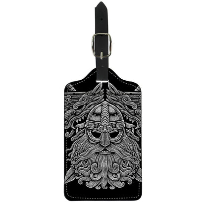 Black And White Odin With Wolfs Print Luggage Tag