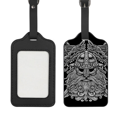 Black And White Odin With Wolfs Print Luggage Tag