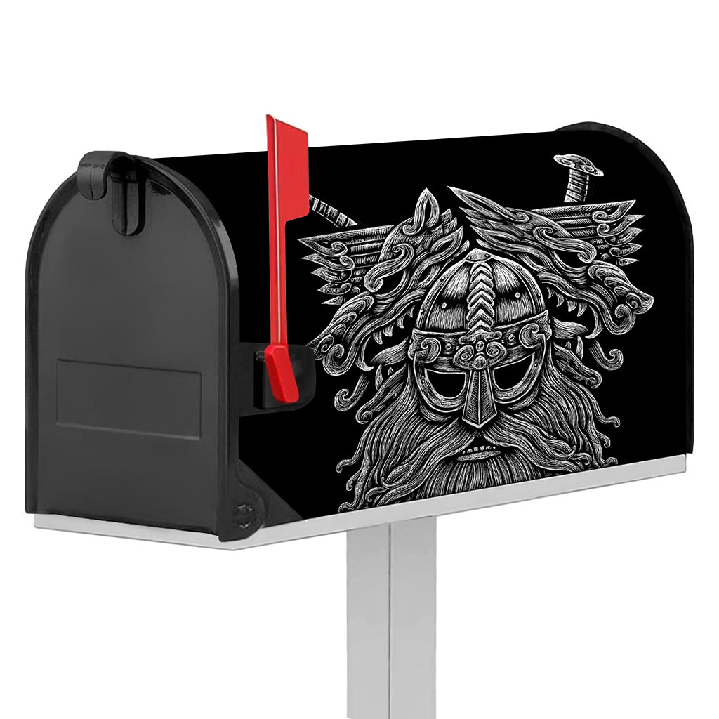 Black And White Odin With Wolfs Print Mailbox Cover