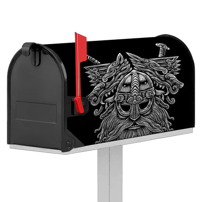 Black And White Odin With Wolfs Print Mailbox Cover