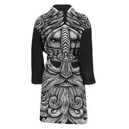 Black And White Odin With Wolfs Print Men's Bathrobe
