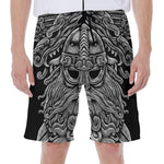 Black And White Odin With Wolfs Print Men's Beach Shorts