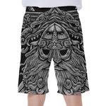 Black And White Odin With Wolfs Print Men's Beach Shorts